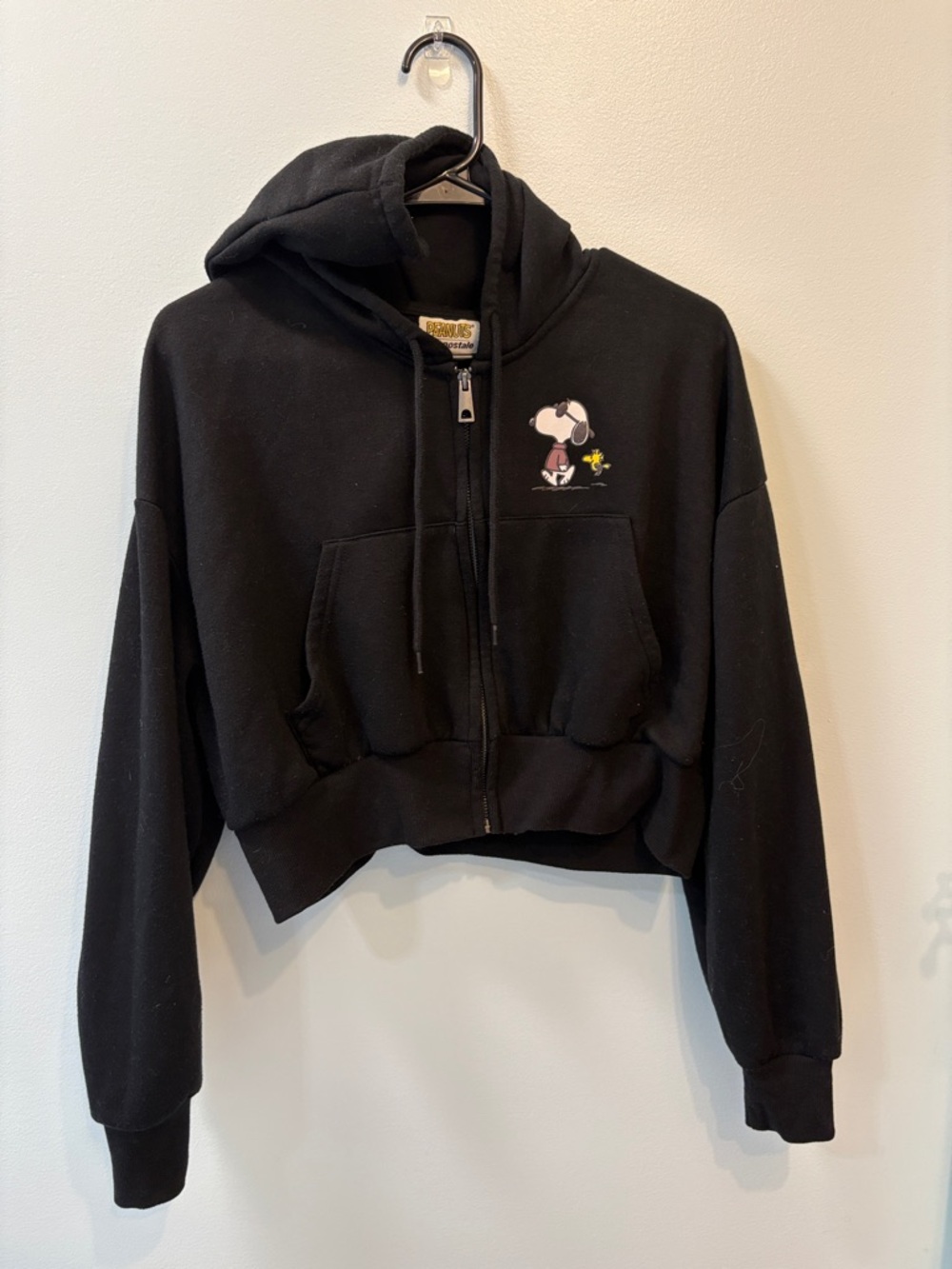 Aeropostale Black Zip-Up Hoodie with Peanuts Snoopy Patch